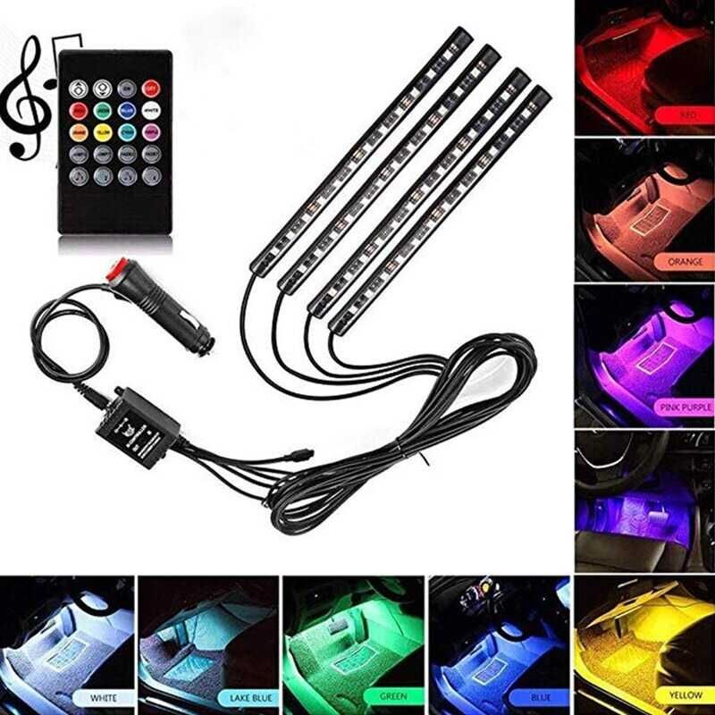 LED интериорно осветление за автомобил RGB 12V - 8 цвята/12 диода. - снимка 2