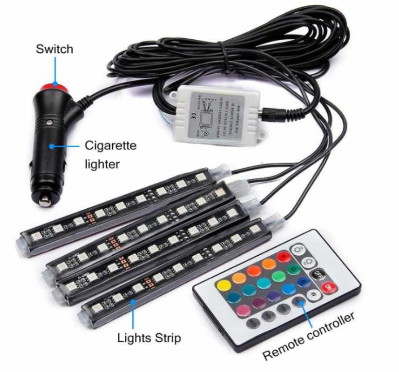 RGB светодиодни ленти с 9 LED за интериорно осветление в автомобил. - снимка 7
