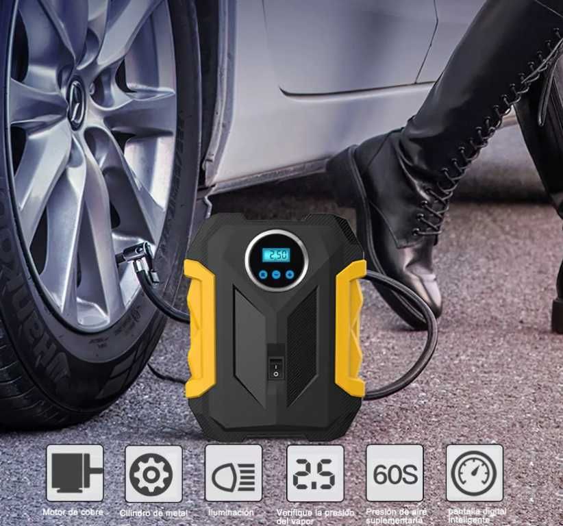 Автомобилен Компресор 12V с цифров дисплей и LED светлина 140W. - снимка 2
