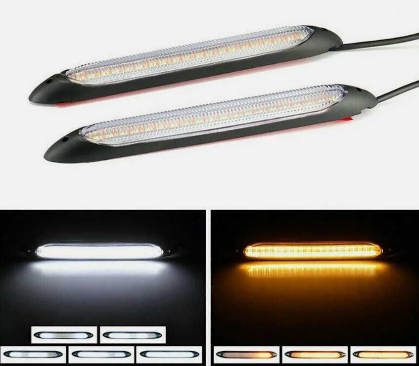 Дневни LED гъвкави светлини с бягащ мигач 15.5см - 2 броя. - снимка 1