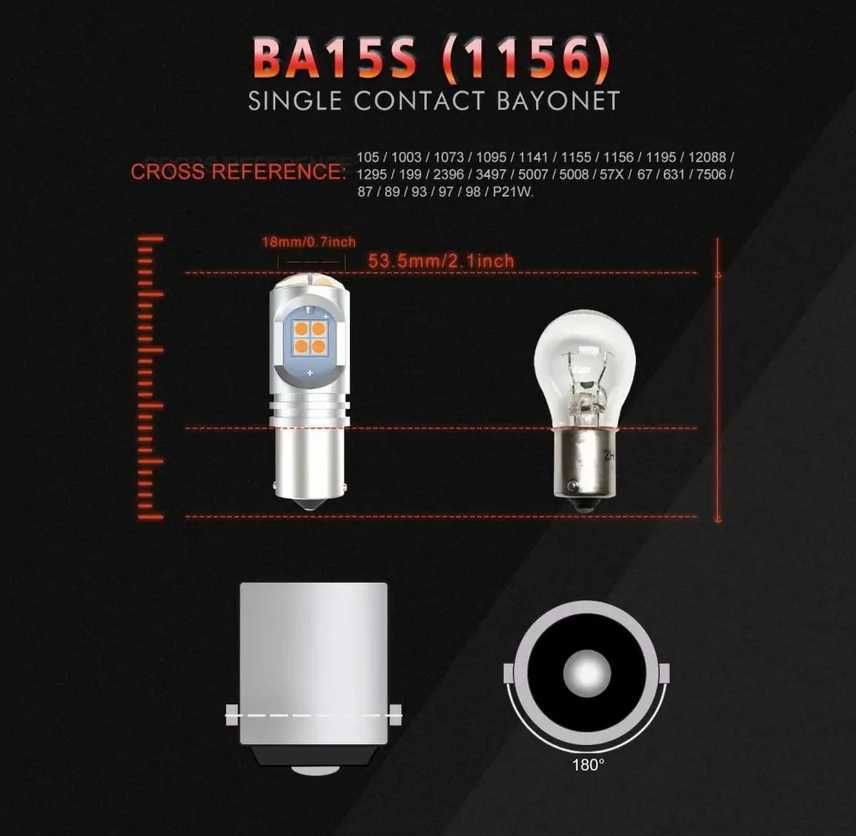 2бр LED крушки за мигач P21W с вградена лупа 12 диода. - снимка 6