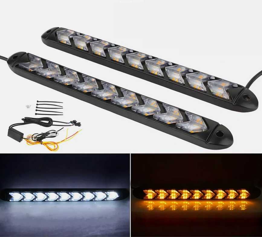 Дневни 9 LED светлини гъвкави с вграден бягащ мигач - 25см. 2 броя - снимка 1