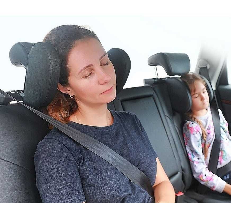 Кожена Регулируема автомобилна облегалка за глава и врат - Черна - снимка 3