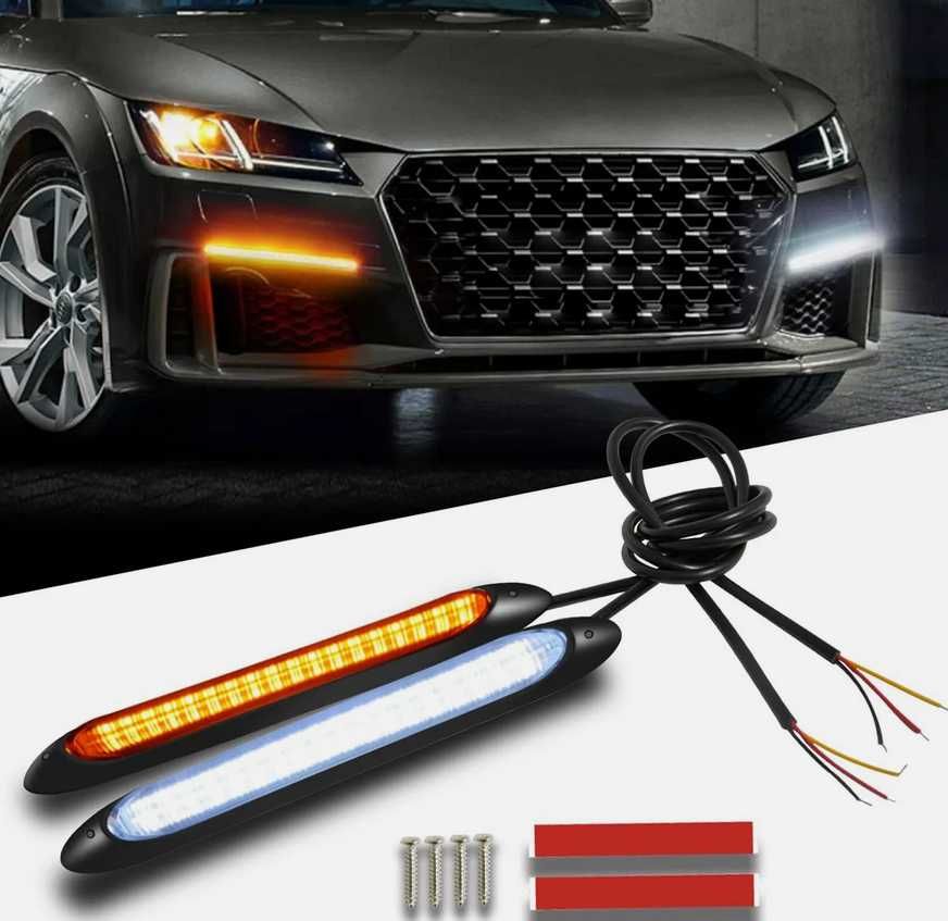 Дневни LED гъвкави светлини с бягащ мигач 15.5см - 2 броя. - снимка 2