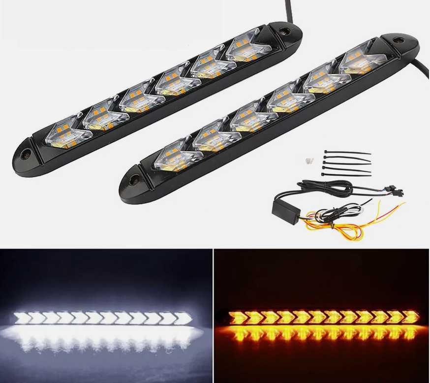 Дневни 6 LED светлини гъвкави с вграден бягащ мигач - 18.5см. 2 броя - снимка 1