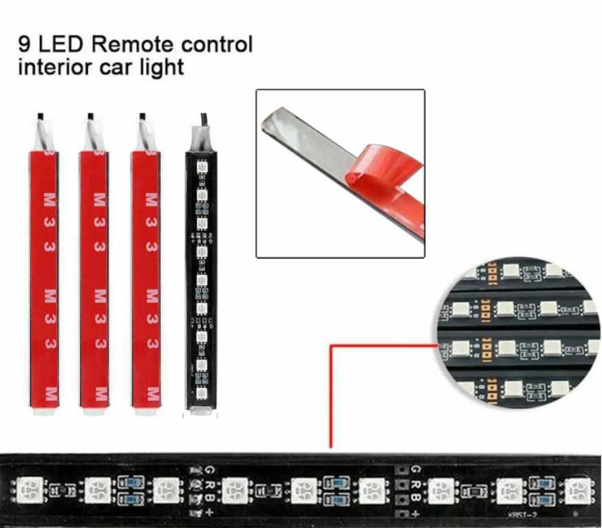 RGB светодиодни ленти с 9 LED за интериорно осветление в автомобил. - снимка 6