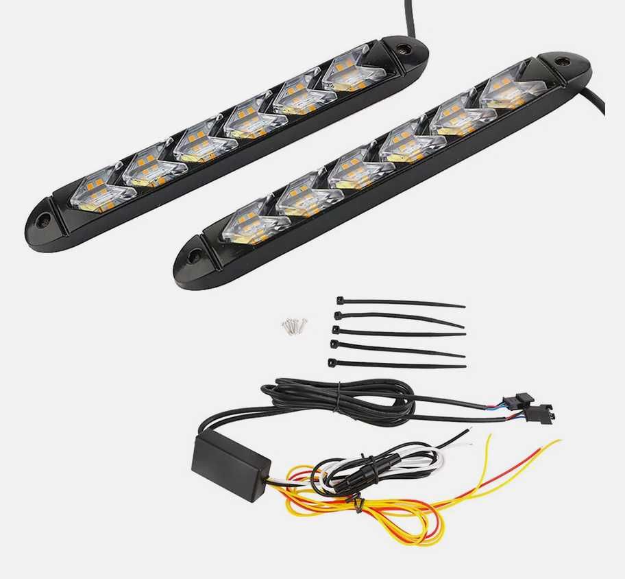 Дневни 6 LED светлини гъвкави с вграден бягащ мигач - 18.5см. 2 броя - снимка 8
