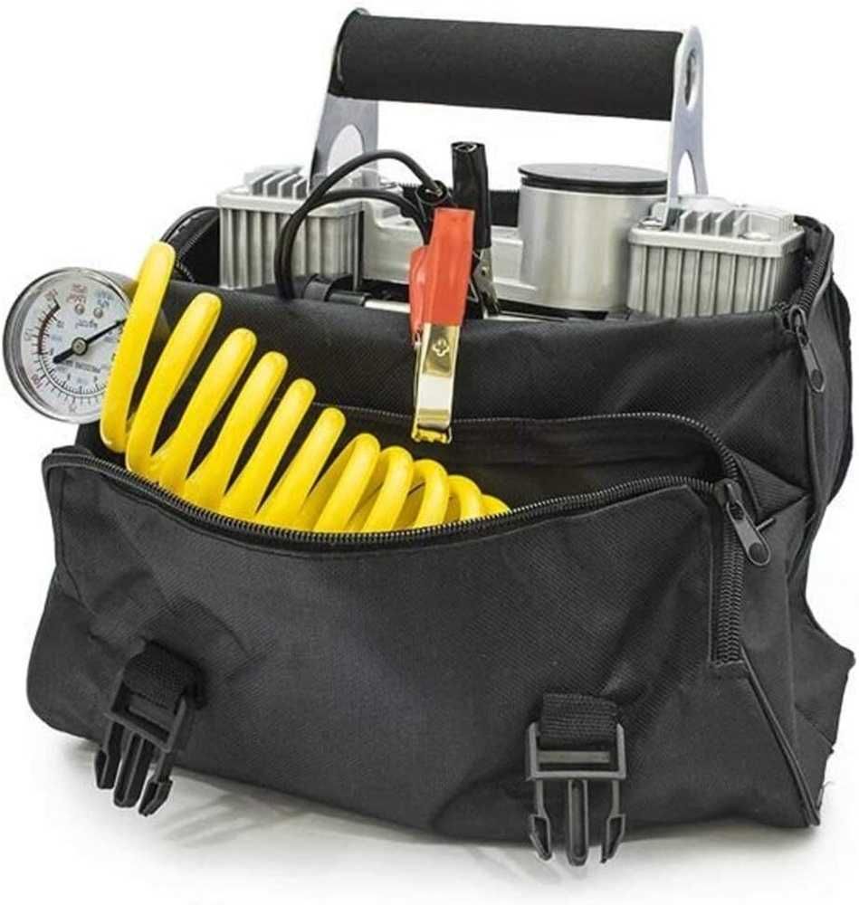 Метален двуцилиндров компресор за гуми , 12V, 150PSI, 10bar - снимка 2